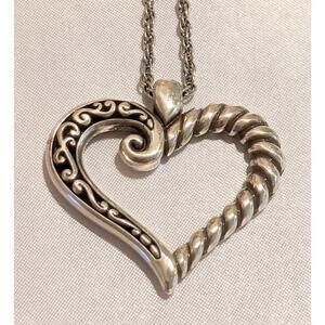 RARE Brighton KINDRED HEART Silver Plated Pendant Necklace 16"-18" EUC